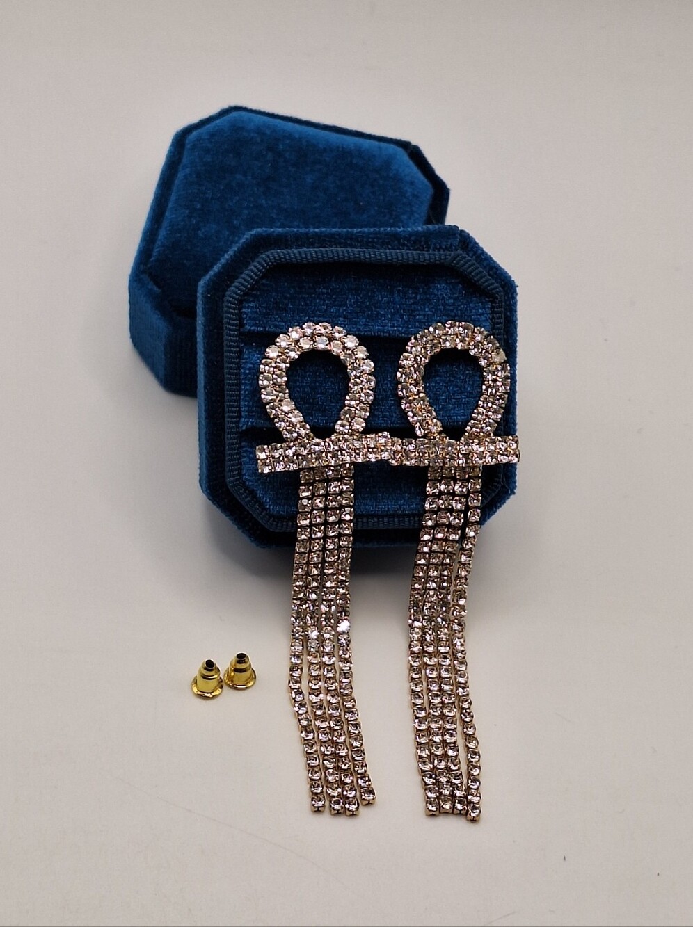NWT Made With Swarovski Crystals Rhinestone Tassel Drop Earrings